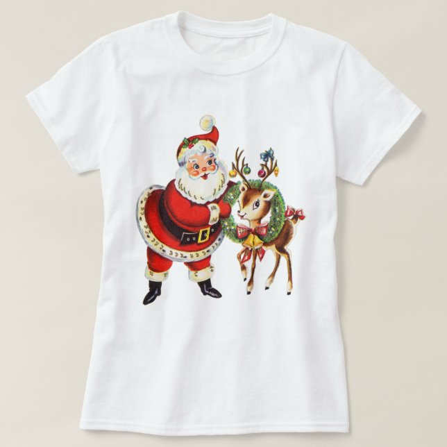 Vintages Shirt Santa und Rentiere (Design vorne)
