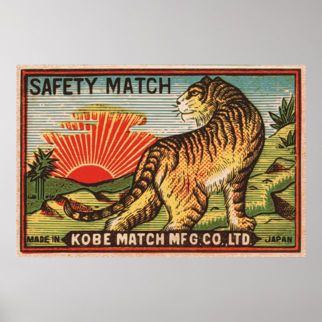 Vintages Sicherheitsmatratetikett - Tiger Poster (Vorne)