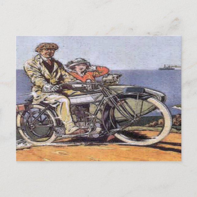 Vintages Sidecar Mortorrad Postkarte (Vorderseite)