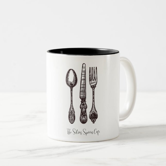 Vintages Silverware Verziert Artisan Food Business Zweifarbige Tasse (VorderseiteRechts)