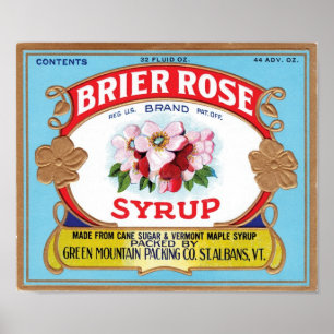 Vintages Sirup-Etikett der Brillen Rose Poster