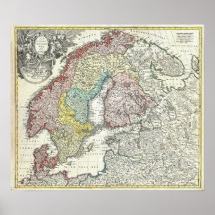 Vintages Skandinavien-Karten-Plakat Poster