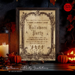 Vintages Skelett Gotisches Halloween-Party Einladung