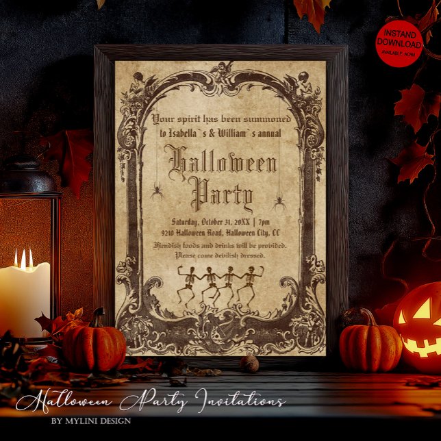 Vintages Skelett Gotisches Halloween-Party Einladung (Von Creator hochgeladen)