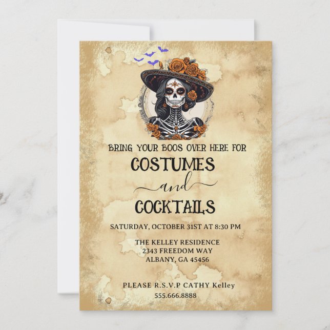Vintages Skelett-Halloween-Party Einladung (Vorderseite)