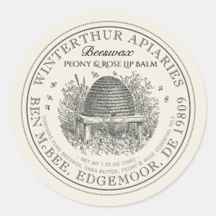Vintages Skep Ivoritives Bienenwachs Lip Balm Labe Runder Aufkleber