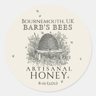 Vintages Skep-Label für Elfenbein mit Honigbienen Runder Aufkleber