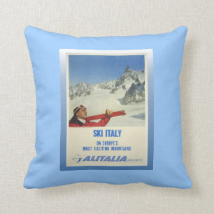 Vintages Ski-Plakat, Ski Italien, Alitalia Kissen
