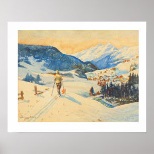 Vintages Skibild, Querlandskifahren Poster