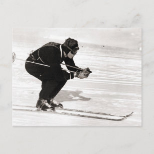 Vintages Skibild, Rennen für das Ziel Postkarte
