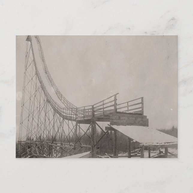 Vintages Skibild, Sicherheit beim Skisprung! Postkarte (Vorderseite)