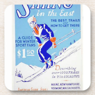 Vintages Skifahren im Ost-WPA Plakat Untersetzer