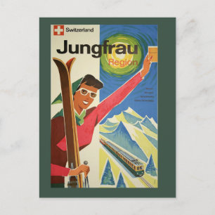 Vintages Skifahren in der Schweiz Reisen Postkarte