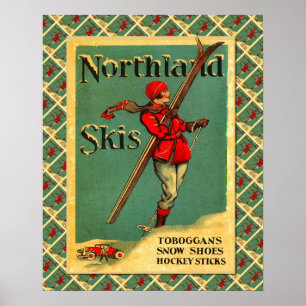 Vintages Skiplakat, Skiausrüstung Neuchatel Poster