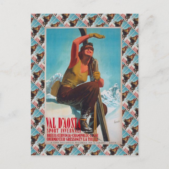 Vintages Skiposter, Aostatal, Italien Postkarte (Vorderseite)