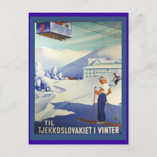 Vintages Skiposter, Czeuchoslavakia im Winter Postkarte