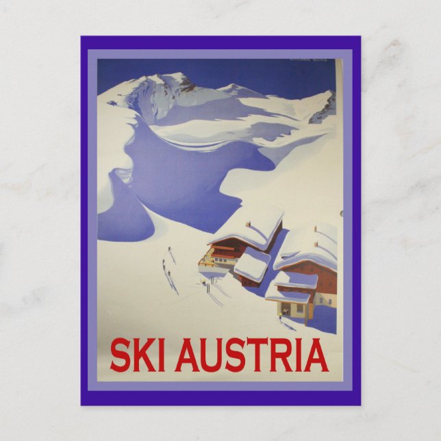 Vintages Skiposter, Ski Österreich Postkarte (Vorderseite)