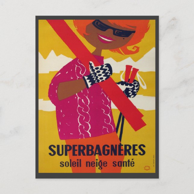 Vintages Skiposter, Superbagnerie Postkarte (Vorderseite)