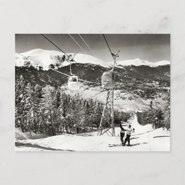 Vintages Skizentrum, Skilift Postkarte (Vorderseite)
