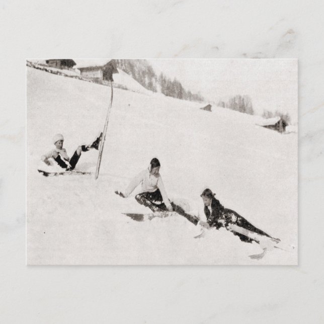 Vintages Skizzenbild, Herabstürzen Postkarte (Vorderseite)