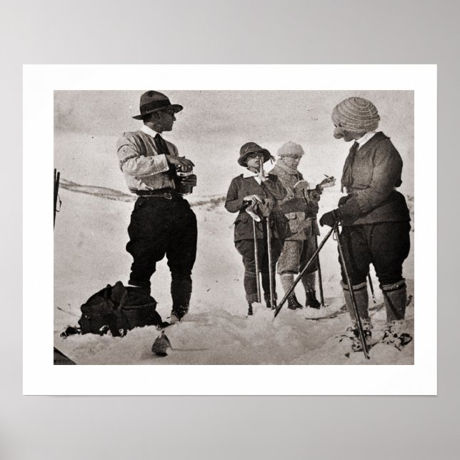 Vintages Skizzenbild, tolle Skibekleidung Poster (Vorne)