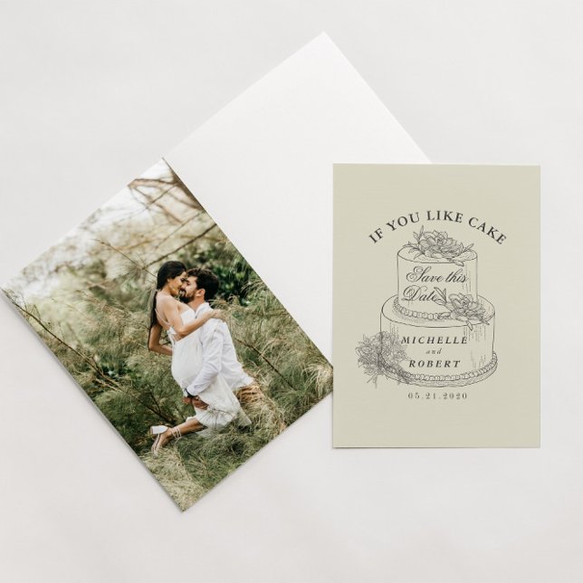Vintages skizziertes Hochzeitstorten-Foto Save the Karte (Von Creator hochgeladen)