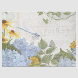 Vintages Skript für Sonnenblume Blauer Libellen Seidenpapier