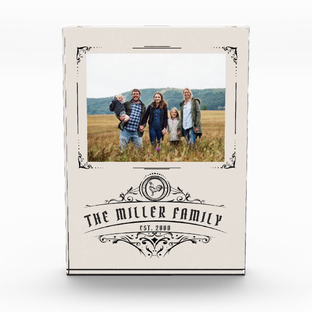 Vintages Skriptdekoratives Grenzmonogramm Fotoblock (Vorderseite)