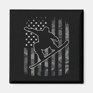 Vintages Snowboard Camouflage Usa American Flag Sn Magnet