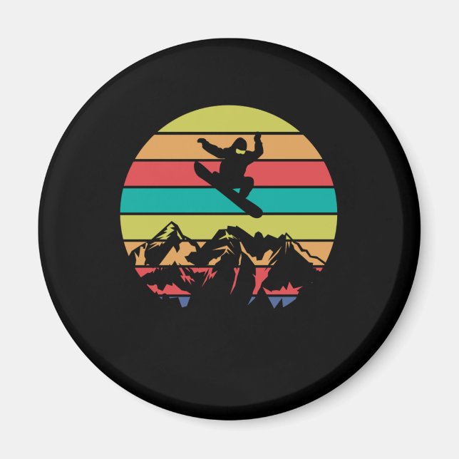 Vintages Snowboarder Wintersportgeschenk Magnet (Vorne)