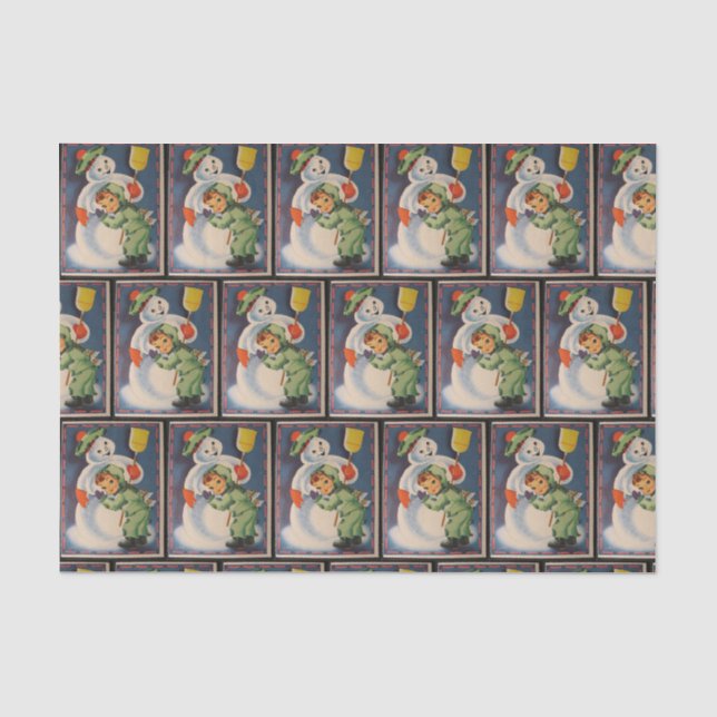 Vintages SnowmankinderPartygewebe Seidenpapier (Vorderseite)