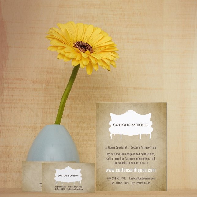 Vintages Sofa und Papier, Antiquitätenhändler Visitenkarte (Von Creator hochgeladen)