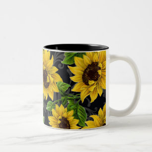 Vintages Sonnenblumemuster Zweifarbige Tasse