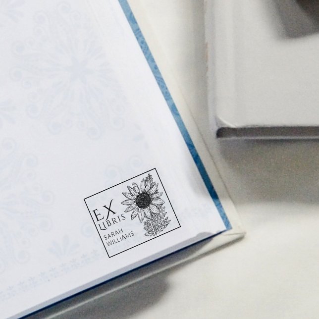 Vintages Sonnenblumenbuch Ex Libris Gummistempel (Von Creator hochgeladen)