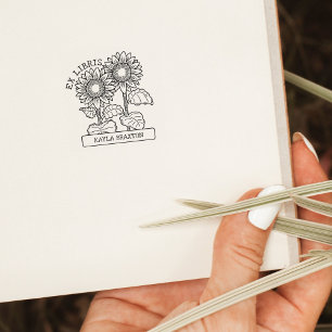 Vintages Sonnenblumenbuch Ex Libris Gummistempel