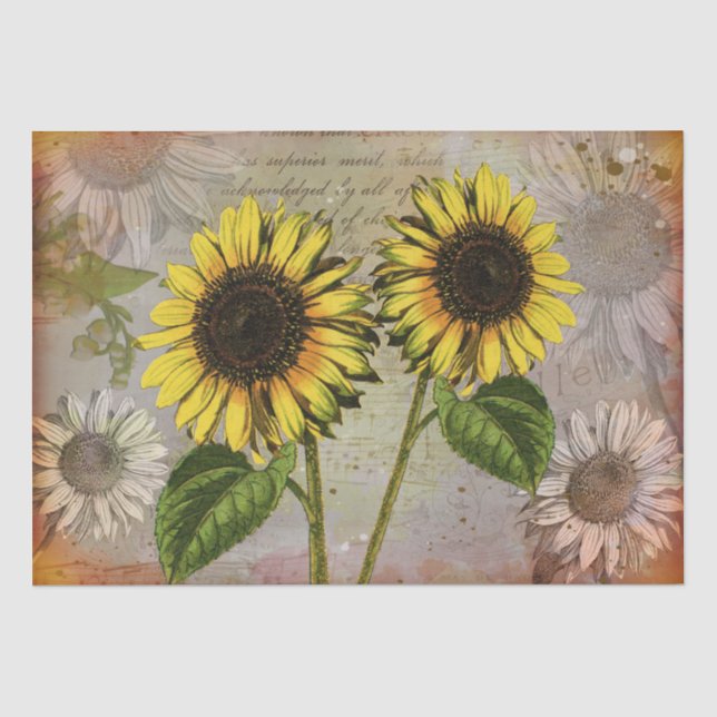 Vintages Sonnenblumendekoupage Seidenpapier (Vorderseite)