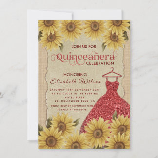 Vintages Sonnenblumenkleid Quinceañera in Einladung