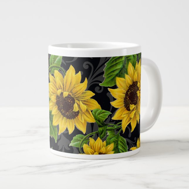 Vintages Sonnenblumenmuster Jumbo-Tasse (Vorderseite Rechts)