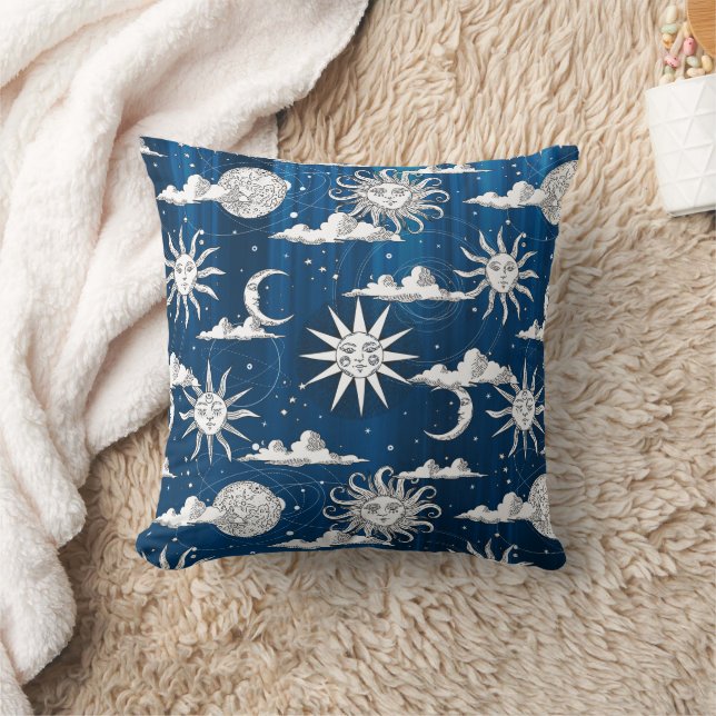Vintages Sonnenmond Himmelsmuster Kissen (Decke)