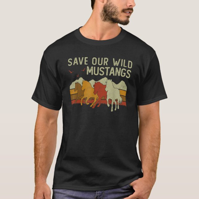 Vintages Sonnenuntergang Pferde Wildtier Rett Unse T-Shirt (Vorderseite)