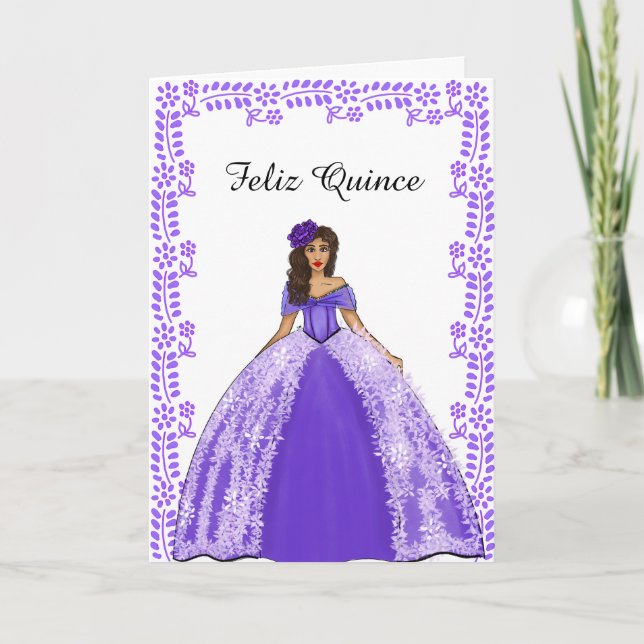 Vintages Spanisch Lila Quinceanera Kleid Geburtsta Karte (Vorderseite)