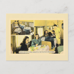 Vintages Speisewagen mit Streamlinerzug Postkarte