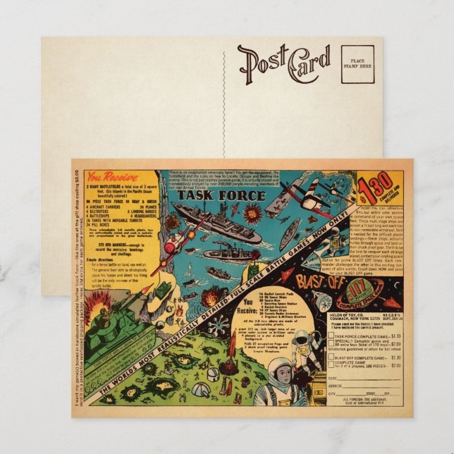 Vintages Spiel und Postkarte (Vorne/Hinten)