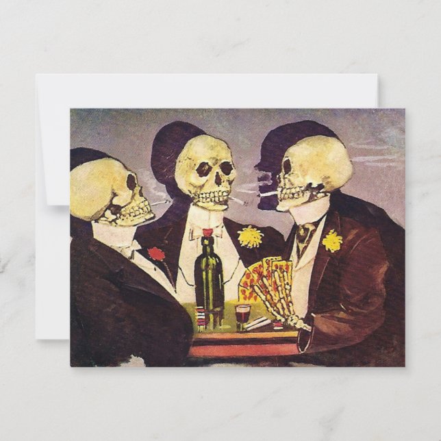 Vintages spielendes Skelett-Poker-Party Einladung (Vorderseite)
