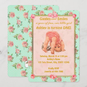 Vintages spielerisches Mädchen Einladungen zum Geb