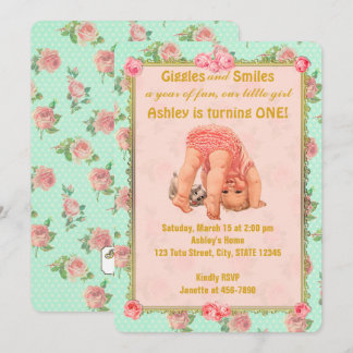 Vintages spielerisches Mädchen Einladungen zum Geb