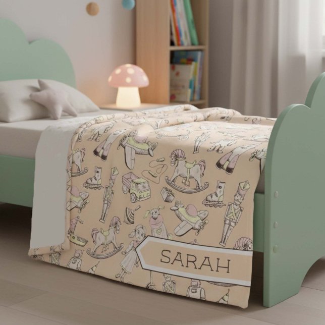 Vintages Spielzeugmuster Pink/Gelb ID783 Fleecedecke (Von Creator hochgeladen)