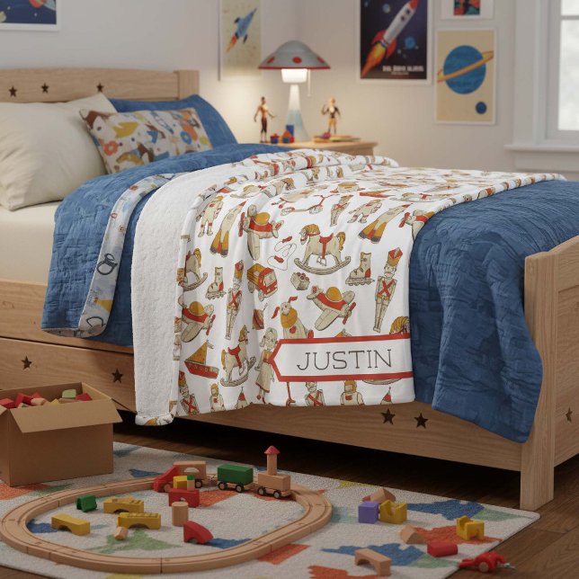 Vintages Spielzeugmuster Red/Gold ID783 Fleecedecke (Von Creator hochgeladen)