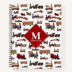 Vintages Spielzeugzug - Muster-Monogramm Notizbuch