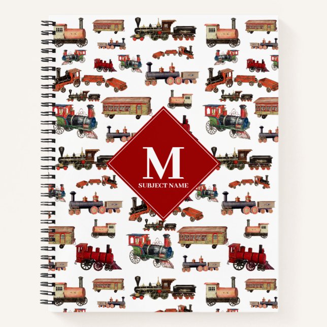 Vintages Spielzeugzug - Muster-Monogramm Notizbuch (Vorderseite)